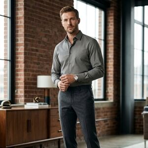 Men's Hugo Boss Patterned Gray Button Down Dress Shirt - Size L Like New